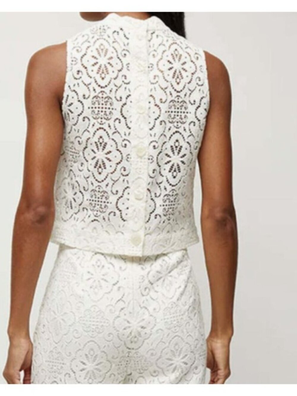 Veronica Beard Katmai Lace Top Size 12 Off White Eyelet Sleeveless Cropped NWT - Picture 2 of 16